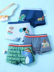 4pcs Boys Boxer Briefs 95 Cotton Striped Cartoon Print Elastic Waist