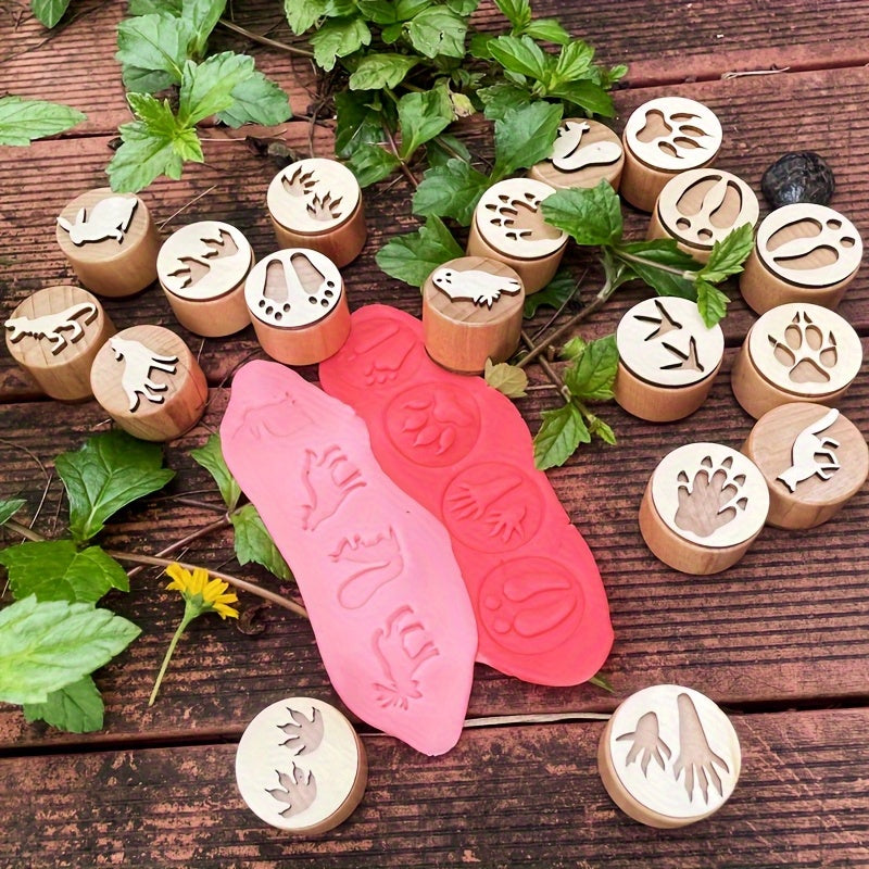 Wooden Forest Animal Footprint Play Dough Stamps Set