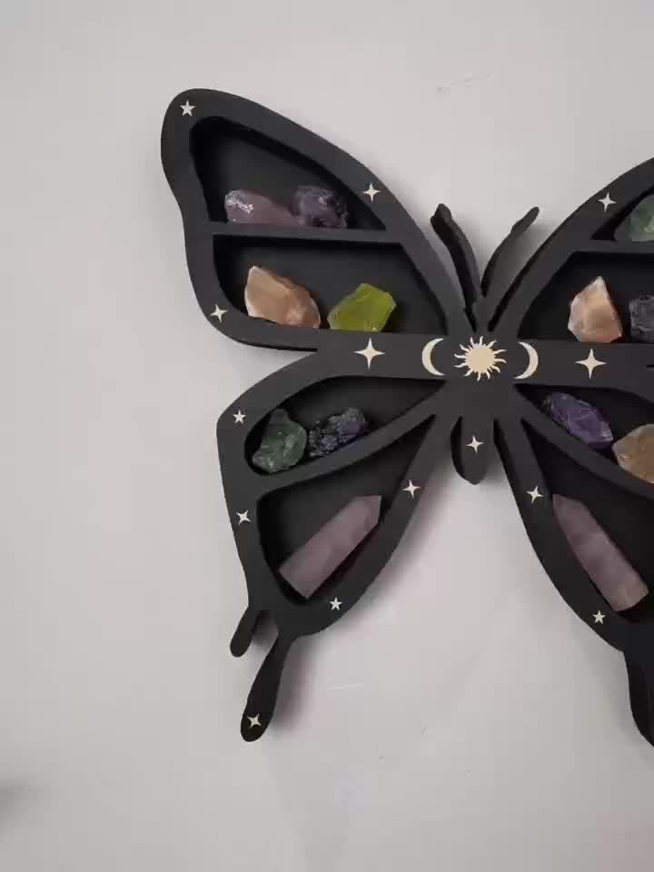 Wooden Butterfly Crystal Holder Wall Mounted Crystal Rack Home Wall Decor Gift