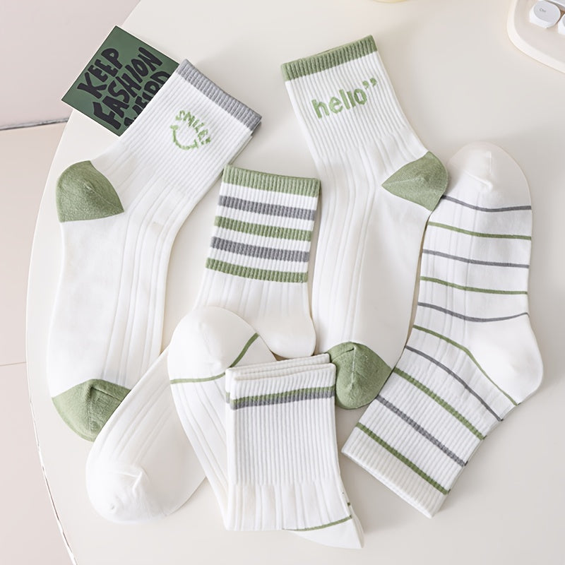 Women's Letter & Striped Mid Tube Socks 5-Pack
