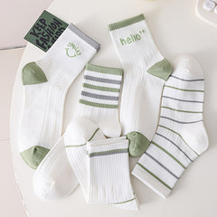 Women's Letter & Striped Mid Tube Socks 5-Pack