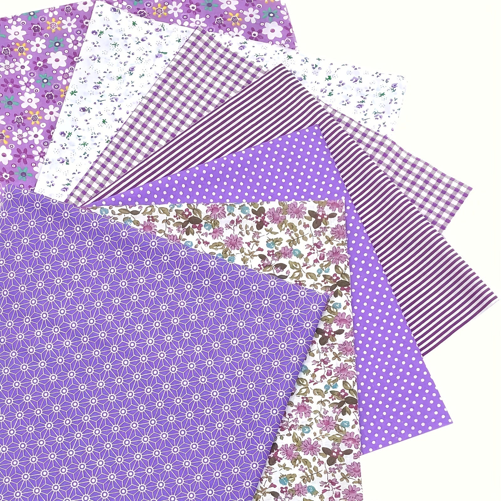 7pcs Purple Square Quilted Cotton Patch Fabric Bundle DIY Handcraft Sewing