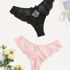 2 Pack Plus Size Sexy Panties Set Floral Lace Cut Out Bow Knot Briefs