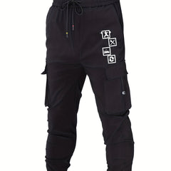 Funny Pattern Cargo Pants Men Flap Pocket Trousers Loose Casual Outdoor