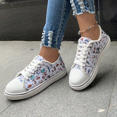 Women's Cartoon Canvas Lace Up Flat Shoes