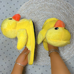 Women's Yellow Duck Plush Slippers Warm & Cozy Indoor Novelty Slippers