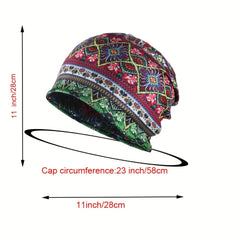 Vintage Flower Print Beanie Boho Elastic Headband Skull Cap