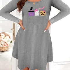 Halloween Nightdress Women's Plus Witch Hat Long Sleeve Sleep Dress