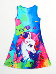 Girl 3D Printed Flying Horse Princess Dress