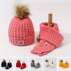 Kids Winter Hat And Scarf Set Warm Knitted Boys Girls
