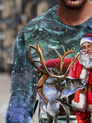 Christmas Deer Print Men's Long Sleeve T-shirt Stylish Tees For Autumn