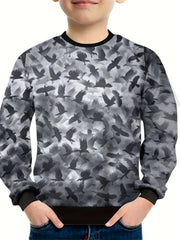 Flying Bird Pattern Print Boys Sweatshirt Long Sleeve Pullover Top