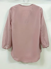 V Neck Loose Blouses Casual Mesh Stitching Dot Pom Poms 3/4 Sleeve Tops