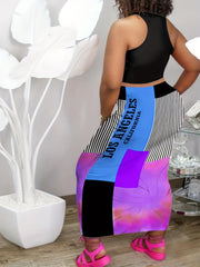 Graphic Print Casual Two-Piece Set Tank Top & Maxi Skirt