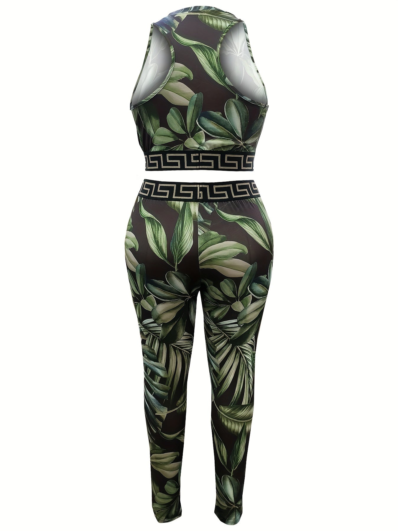 Tropical Geo Print Crop Tank Top & Leggings Set