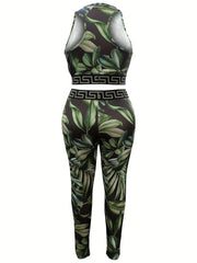 Tropical Geo Print Crop Tank Top & Leggings Set
