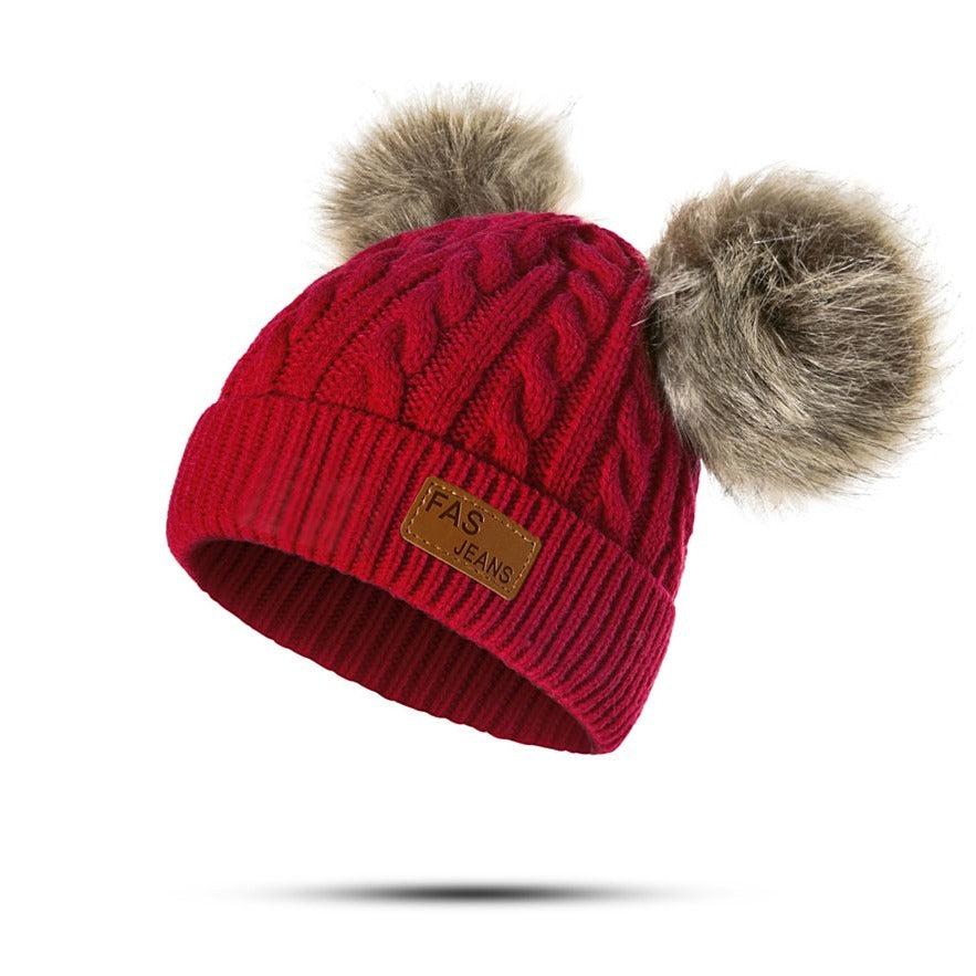 Girls Knit Cap Thermal Beanie Hat With Plush Ball for Winter