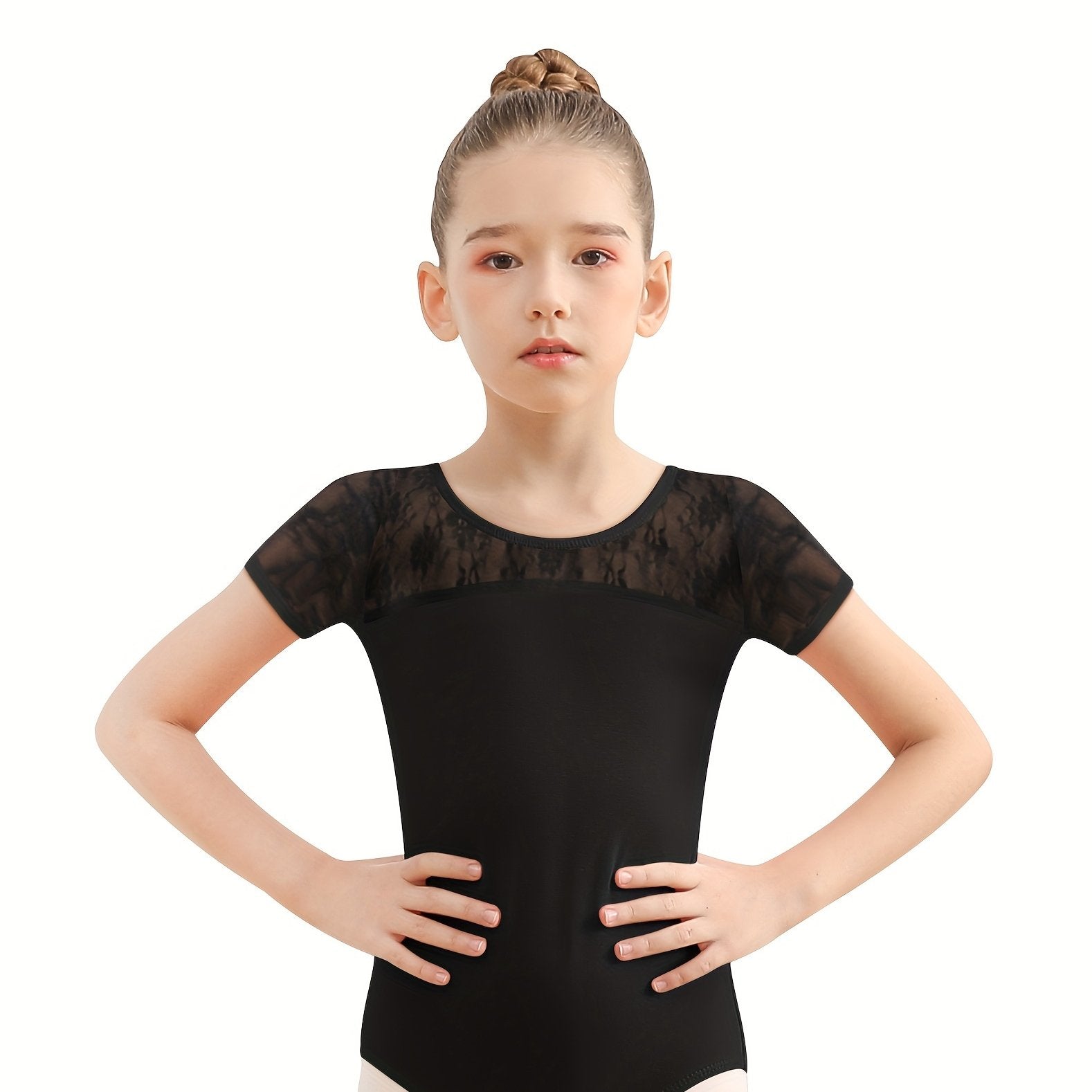 Cotton Girls Solid Back Bow Short Sleeve Ballet Leotard Dance Gift