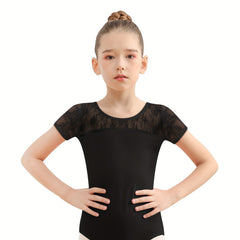 Cotton Girls Solid Back Bow Short Sleeve Ballet Leotard Dance Gift