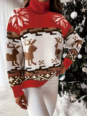 Christmas Casual Sweater Women's Plus Colorblock Graphic Print