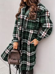 Plaid Print Shacket Jacket Casual Button Front Turn Down Collar