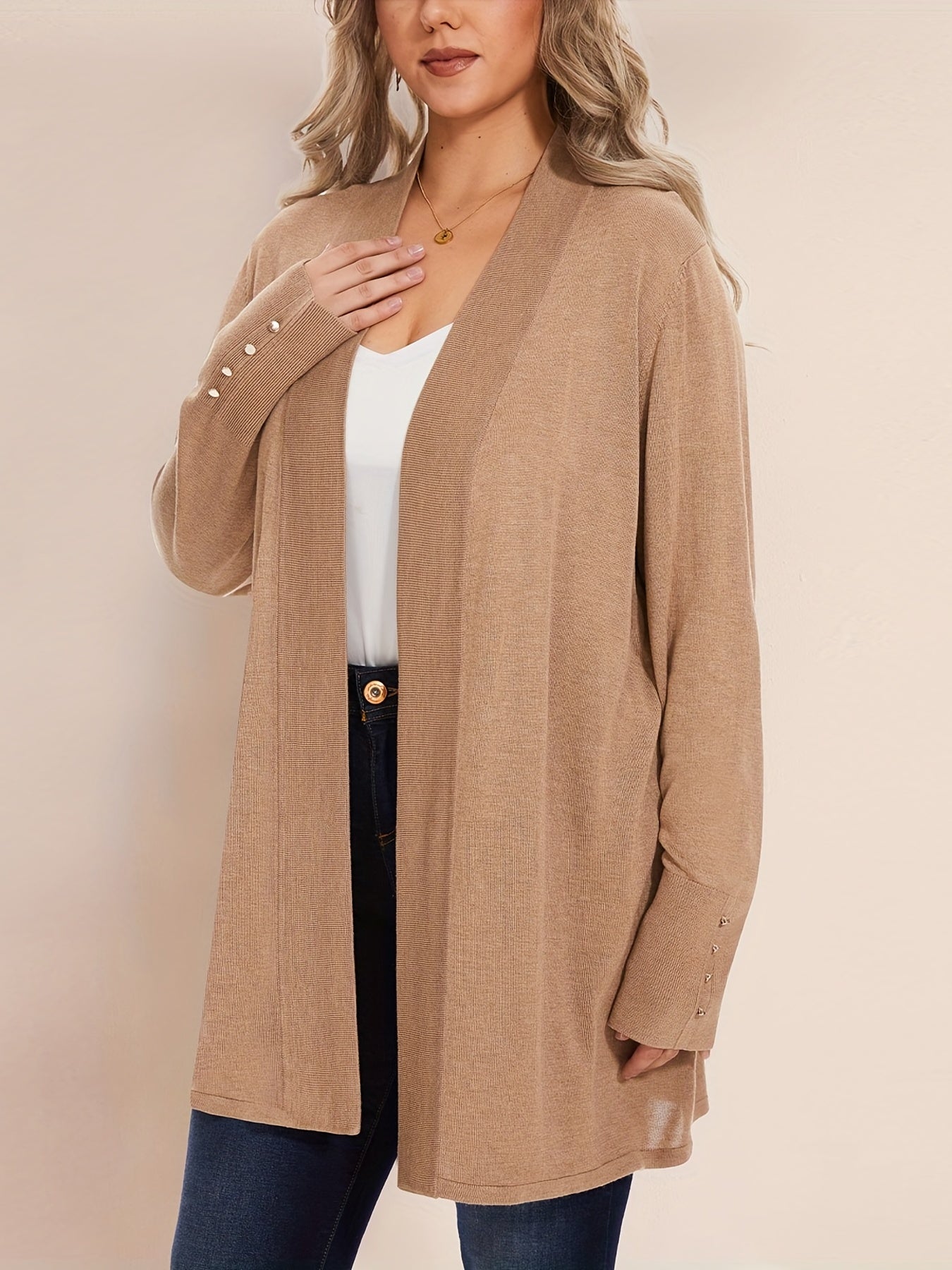 Solid Long Sleeve Open Front Cardigan