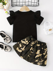 Girls T Shirt & Plaid Skirt Set Ruffles Short Sleeves I GOT IT FROM MY MAMA