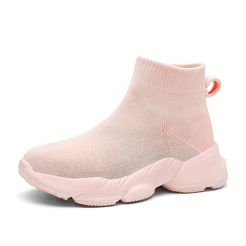 Girls High Top Slip On Knit Sneakers Kids Non slip Casual Sock Shoes