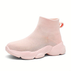 Girls High Top Slip On Knit Sneakers Kids Non slip Casual Sock Shoes