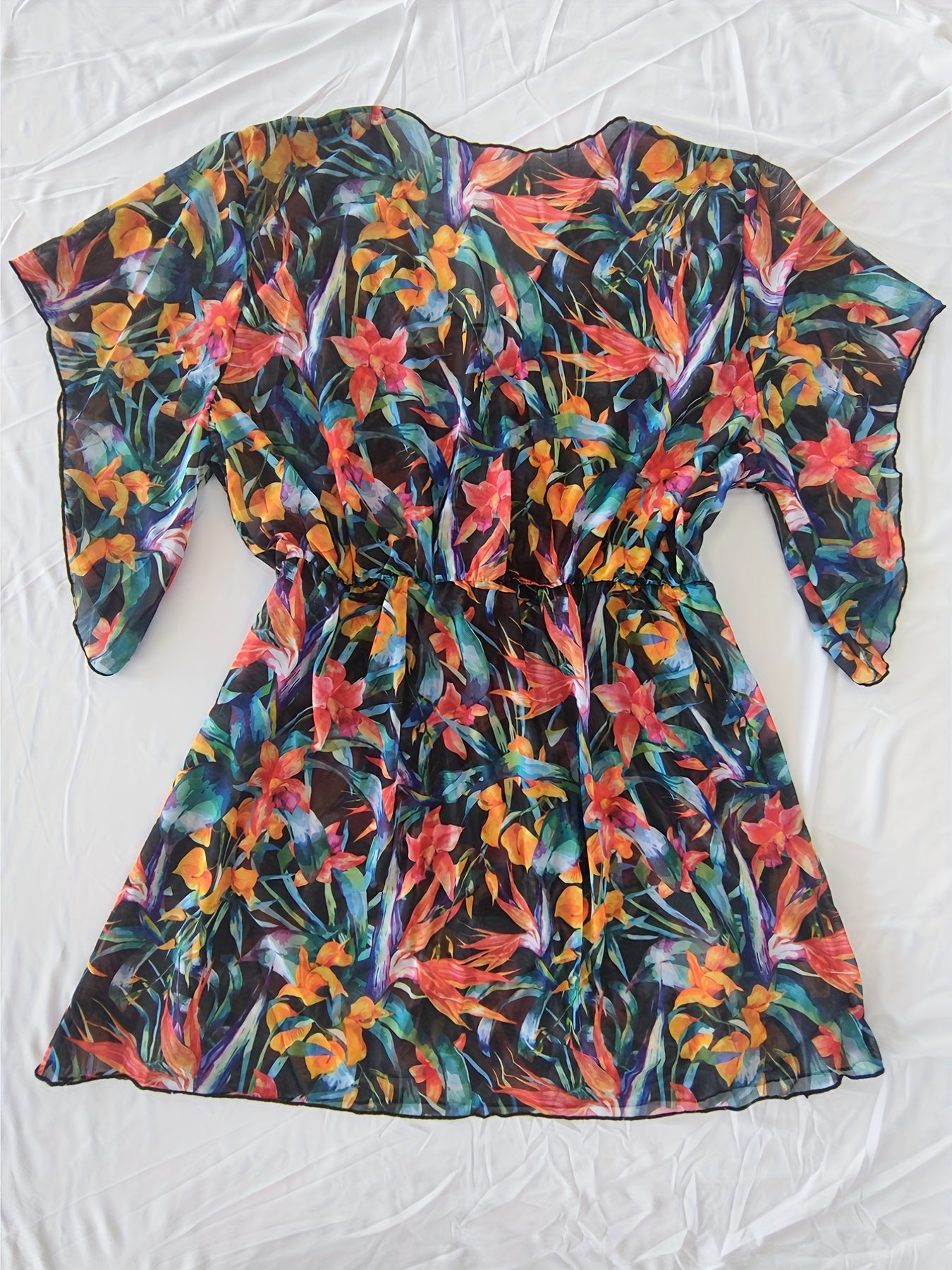 Floral Print Sheer Cove Up High Stretch Sexy Cover Up