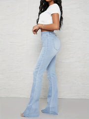 Stretch Flared Jeans Mid Waist Bell Bottom Denim Pants