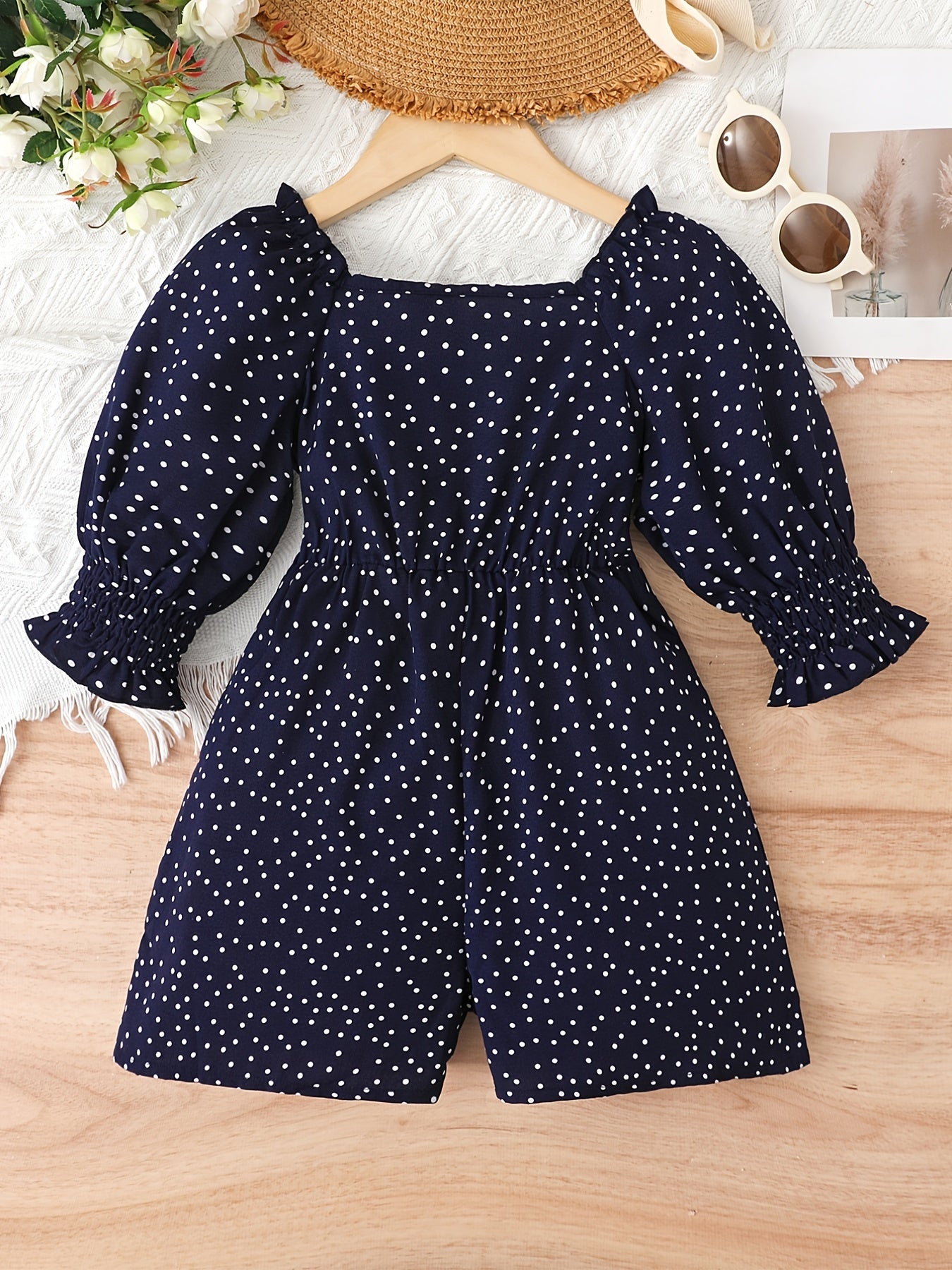 Girls Polka Dot Puff Sleeve Jumpsuit