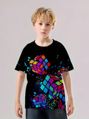 Kids Magic Cubic 3D Print T shirt Boys Hip Hop Street Sports Casual Tops