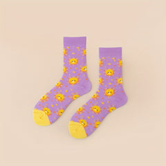 2 Pairs Cartoon Sun Print Socks Women's Stockings & Hosiery