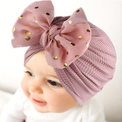 Polka Dot Print Turban Headwarp Bow Knotted Hat for Newborn Infant