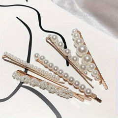 5pcs Sparkling Faux Pearl Hair Clips Vintage Hair Accessories