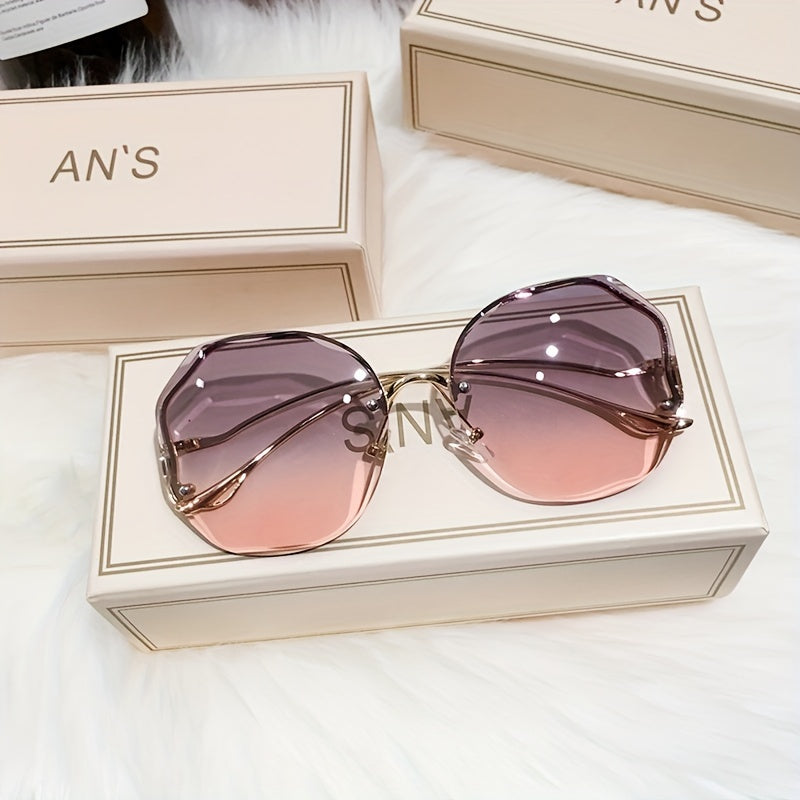 Ombre Lens Rimless Sunglasses Metal Temple Glasses UV400