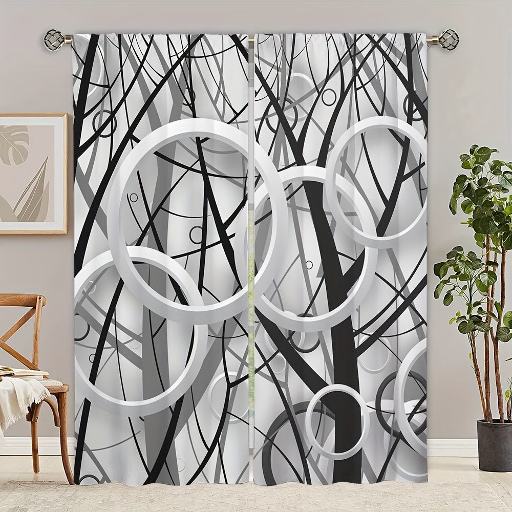 Gray Art Curtain Rod Pocket Digital Printed Curtains