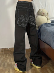 Y2k Letter Print Wide Leg Loose Fit Jeans for Men