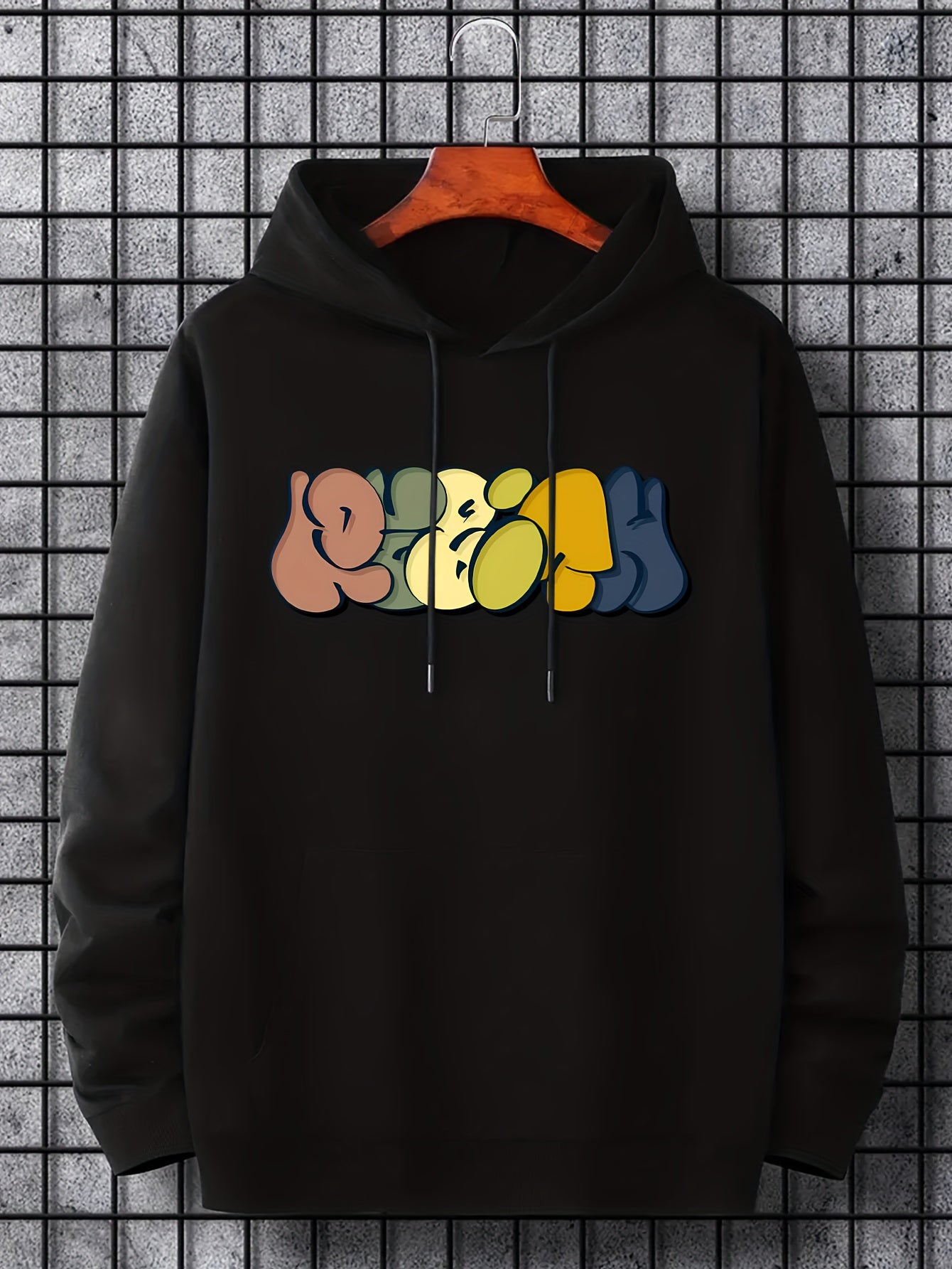 Men's Abstract Graphic Hoodie Slightly Stretch Drawstring Hooded Sweatshirt