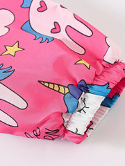 Girls Unicorn Print Hooded Jackets Zip Up Pockets Raincoats
