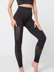 High Waist Hollow Yoga Leggings, Breathable Comfort