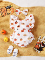 Baby Girls Halloween Pumpkin Print Bodysuit & Headwear Set