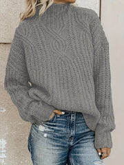 Plaid Cable Knit Sweater Long Sleeve Turtle Neck Pullover