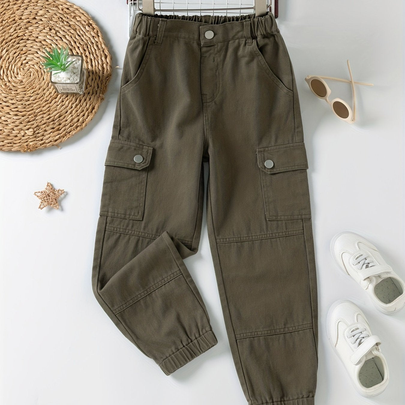 Boys Casual Cargo Pants Elastic Waist Jogger Pants With Pocket Kids Clothes