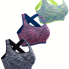 3pcs Criss Cross Back Sports Bras Comfy & Breathable Yoga Workout Tank Bra