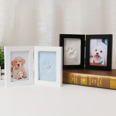 Pet Paw Print Keepsake Kit Wooden Photo Frame With Memorial Clay Imprint