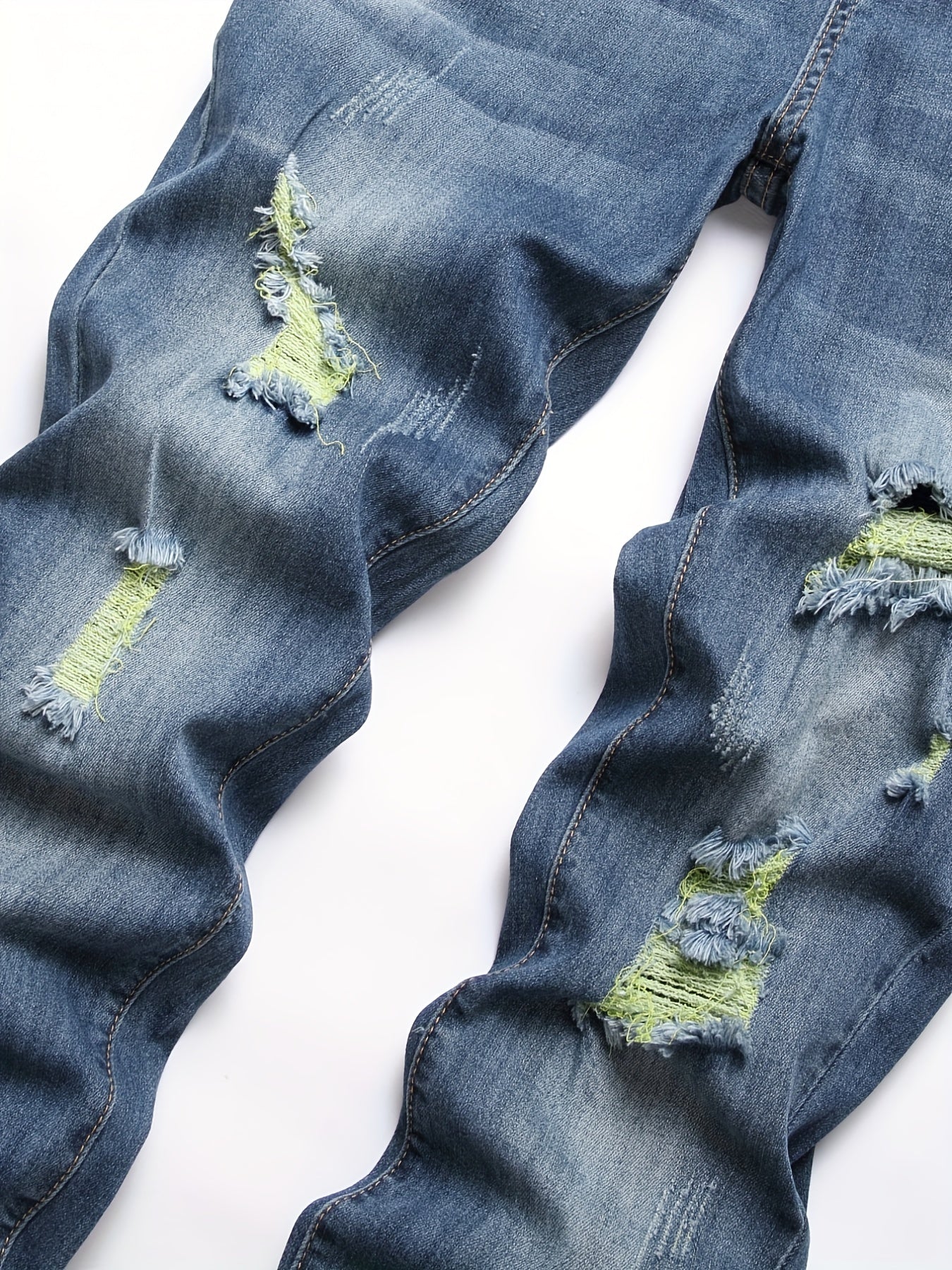 Mens Slim Fit Ripped Jeans Street Style Stretch Denim Pants