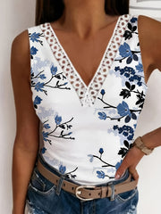 Floral Print Tank Top V Neck Casual Top Summer Spring
