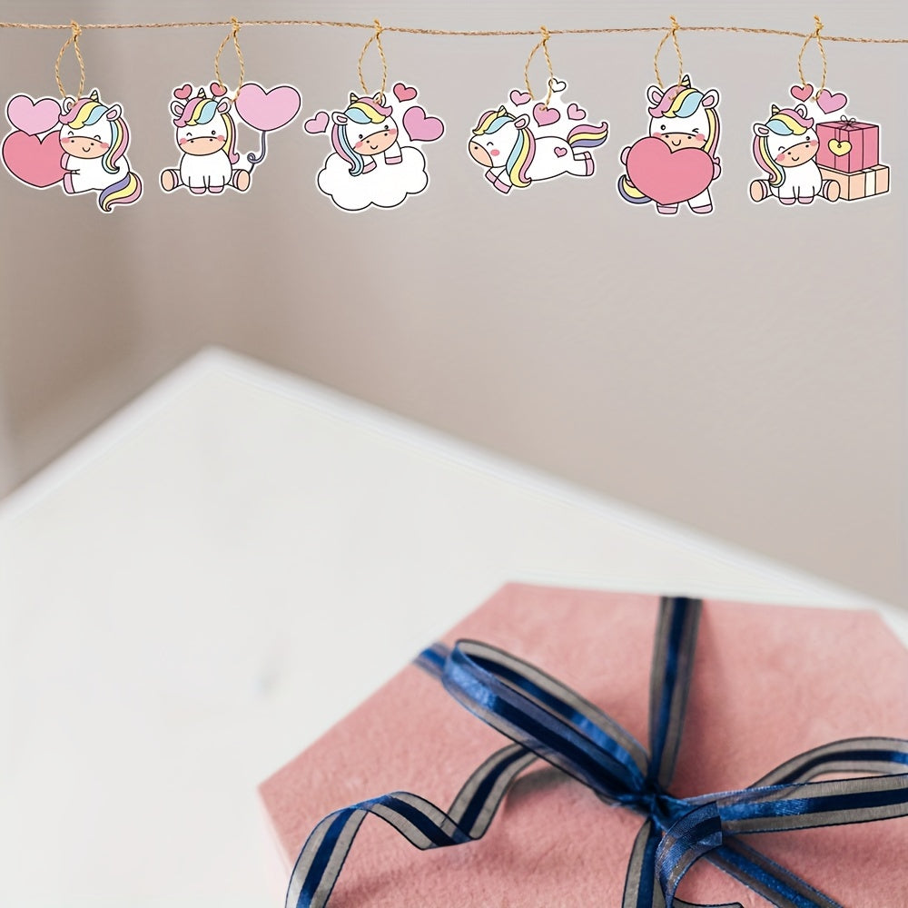 6pcs Unicorn Pink Heart Rainbow Valentines Ornaments Set